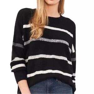 Spense Black Scoop Neck Sweater with White and Gray Stripes Women’s 2X knit